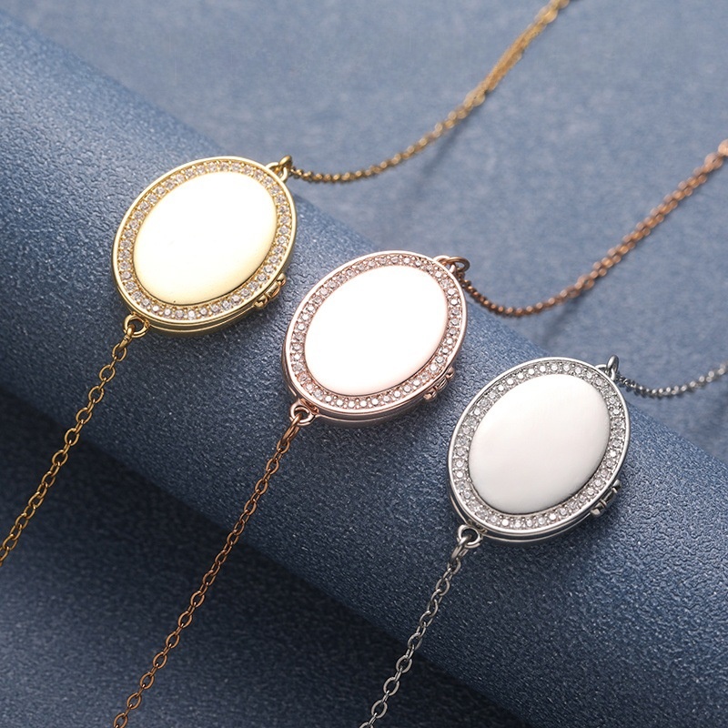 Letter Name Flip Mini Photo Frame Oval Shape Openable Couple Bracelet Black And Rose Gold Zinc Alloy Unisex