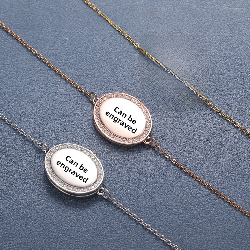 Letter Name Flip Mini Photo Frame Oval Shape Openable Couple Bracelet Black And Rose Gold Zinc Alloy Unisex 2