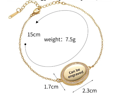 Letter Name Flip Mini Photo Frame Oval Shape Openable Couple Bracelet Black And Rose Gold Zinc Alloy Unisex 4