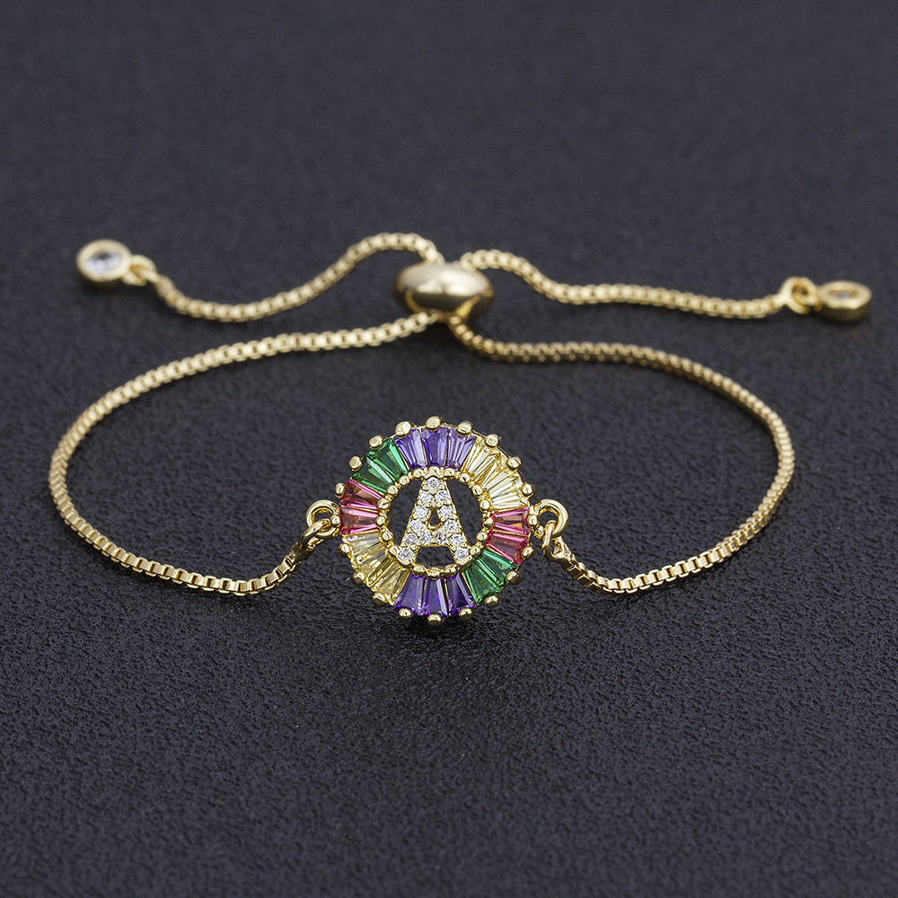 Letter Pattern Women’s Bracelet With Copper Pendant Featuring 18K Real Gold Electroplated And Zircon Inlay