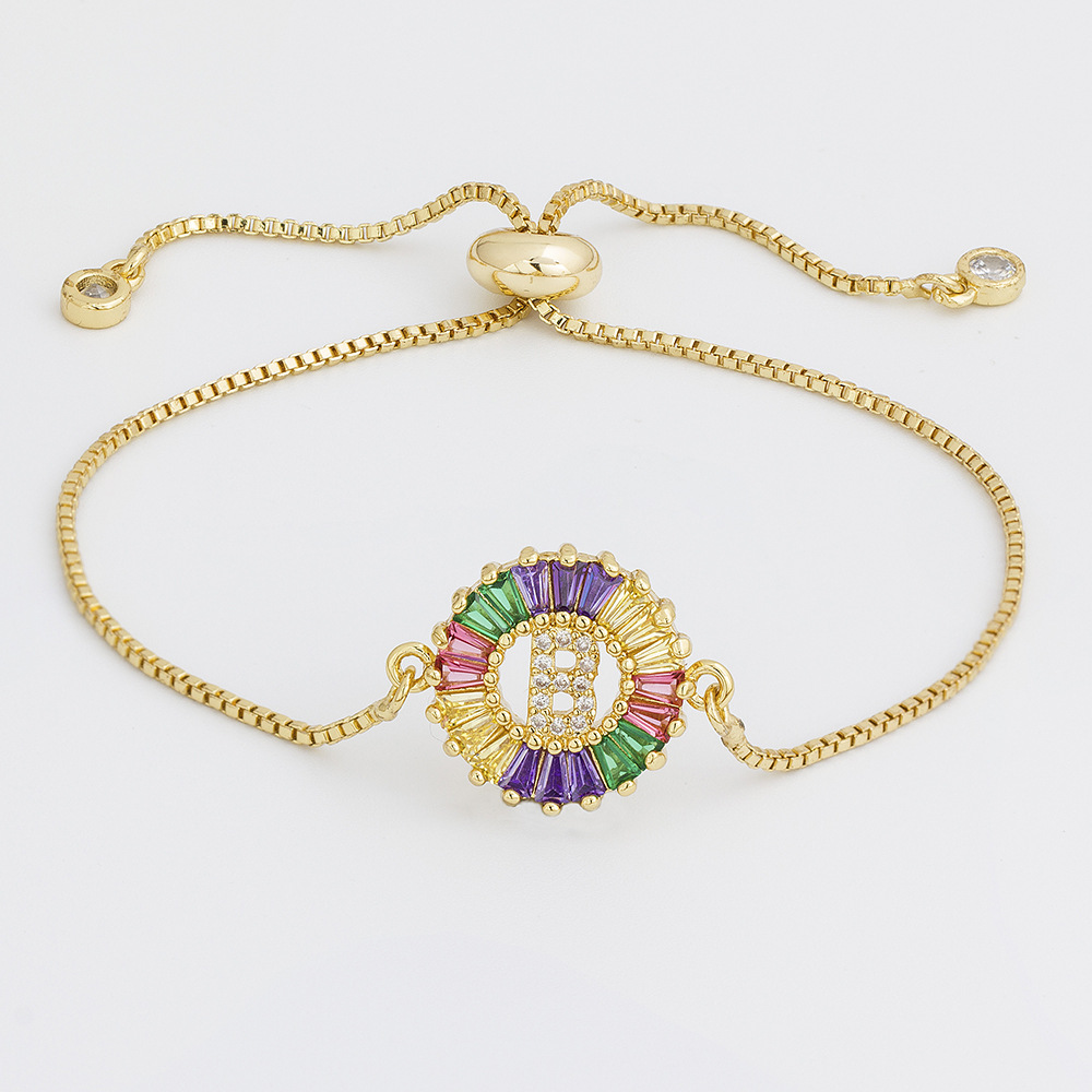 Letter Pattern Women’s Bracelet With Copper Pendant Featuring 18K Real Gold Electroplated And Zircon Inlay 5