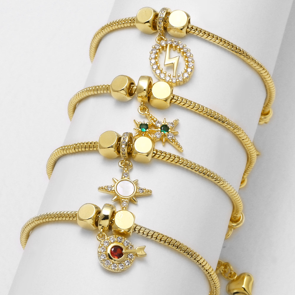 Electroplated Copper Lightning Bracelet With 18K Gold Plating 0.03µm Thickness And Zircon Inlay On Cable Chain