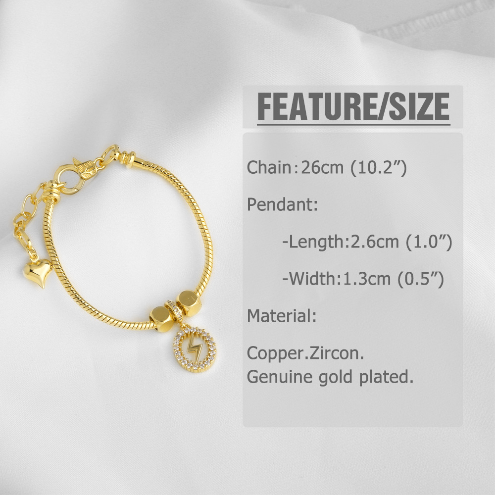 Electroplated Copper Lightning Bracelet With 18K Gold Plating 0.03µm Thickness And Zircon Inlay On Cable Chain 2