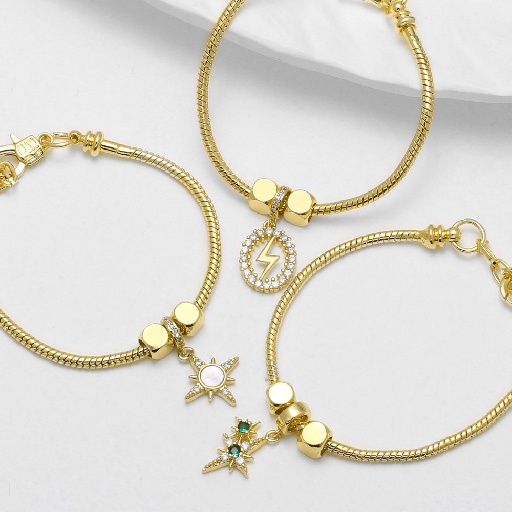 Electroplated Copper Lightning Bracelet With 18K Gold Plating 0.03µm Thickness And Zircon Inlay On Cable Chain 4