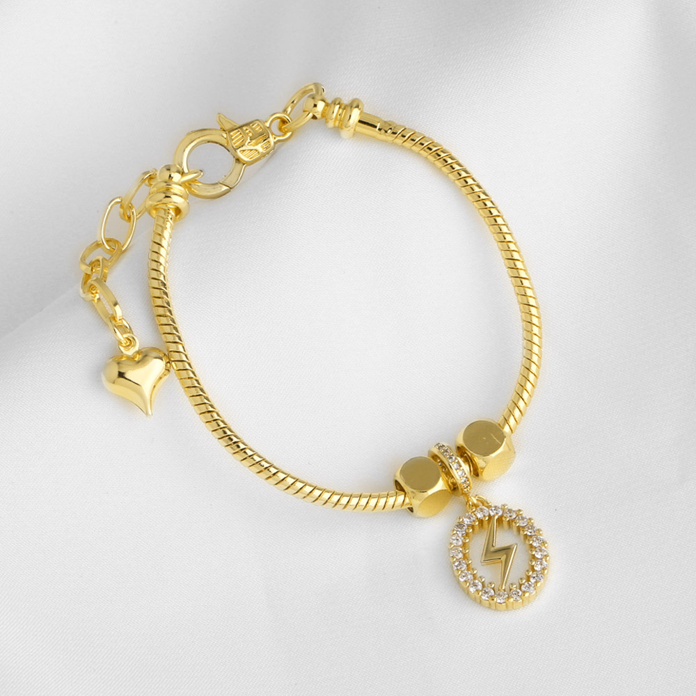 Electroplated Copper Lightning Bracelet With 18K Gold Plating 0.03µm Thickness And Zircon Inlay On Cable Chain 7
