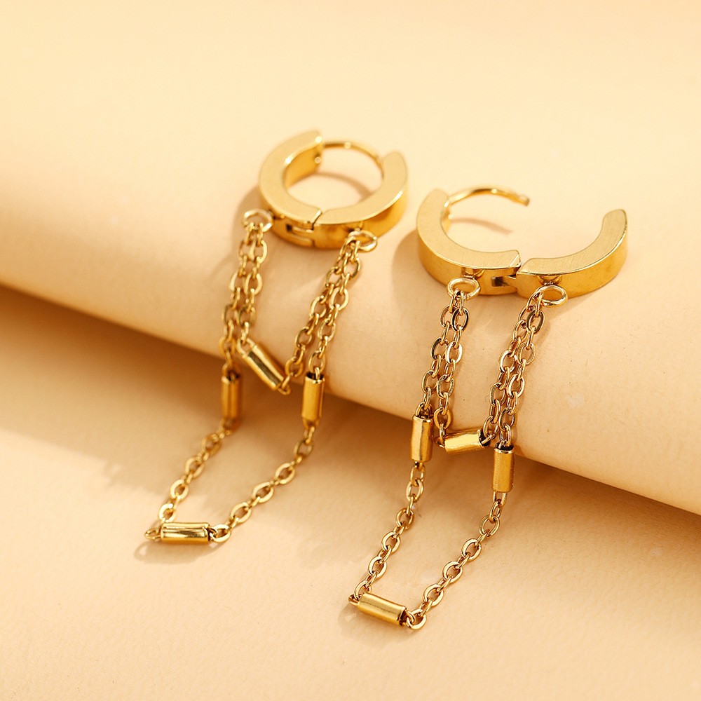 Lines Tassel Earrings For Women In 304 Stainless Steel With 18K Real Gold Plated PVD Coating And 0.03µm-0.05µm Thickness