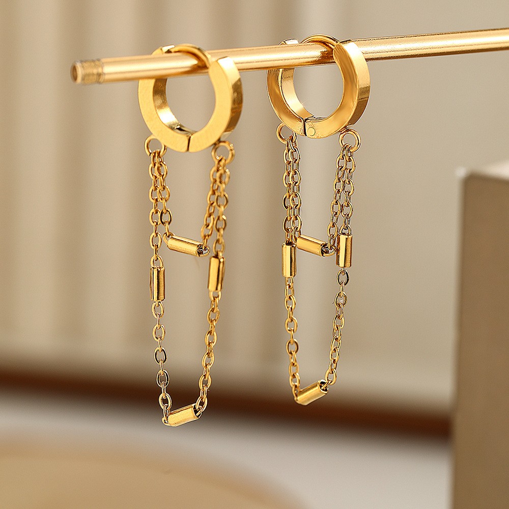 Lines Tassel Earrings For Women In 304 Stainless Steel With 18K Real Gold Plated PVD Coating And 0.03µm-0.05µm Thickness 3