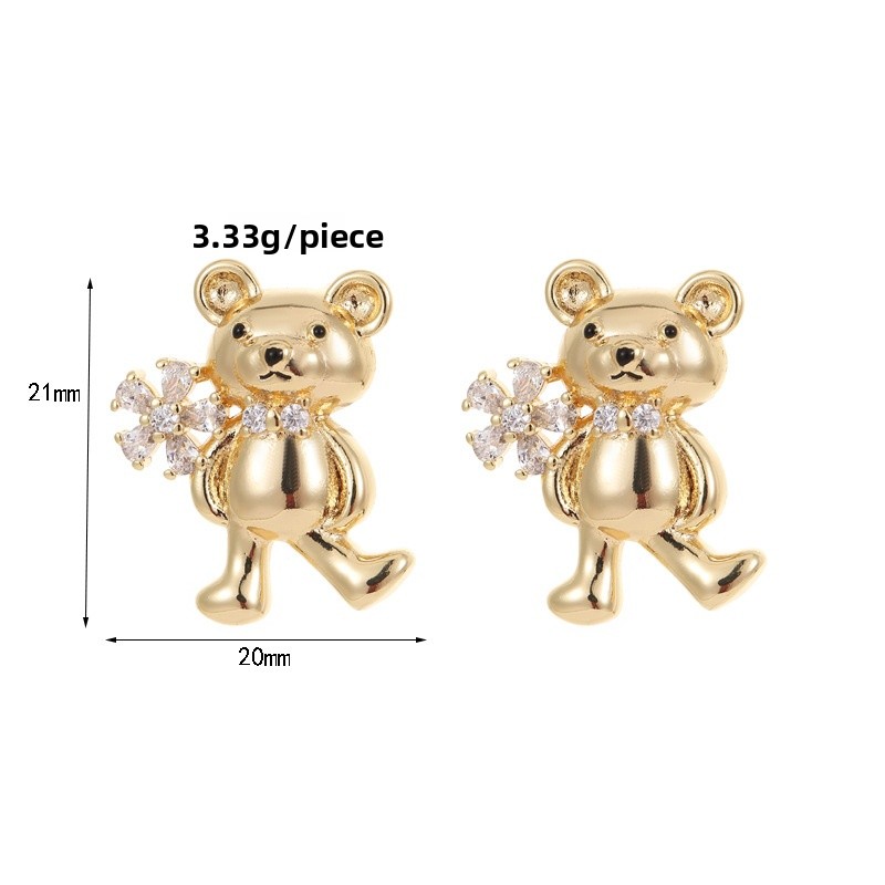 Little Bear Stud Earrings For Women With 925 Sterling Silver Posts, Copper Base, And Zircon Inlay Featuring Electroplated Gold Plating 5