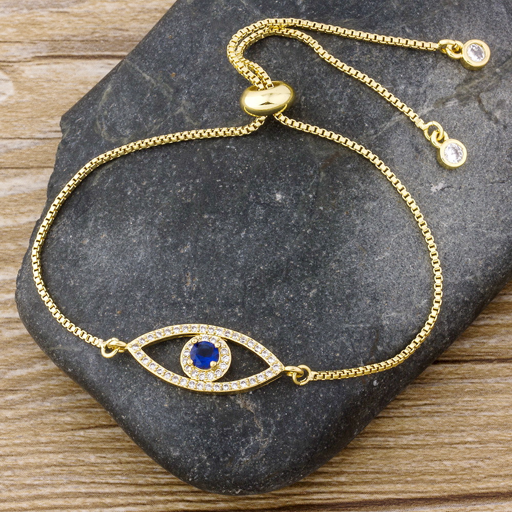 Lucky Charm Bracelet Devil's Eye Attraction Real Gold Copper Plated Adjustable Diamond Eyedevil Hand Chain Geometric Pattern