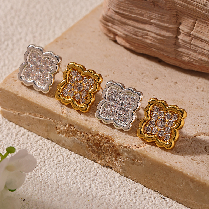Lucky Heart Asymmetrical Earrings For Women, Copper With 18K Real Gold Plated Water Plating And Zircon Inlay 3