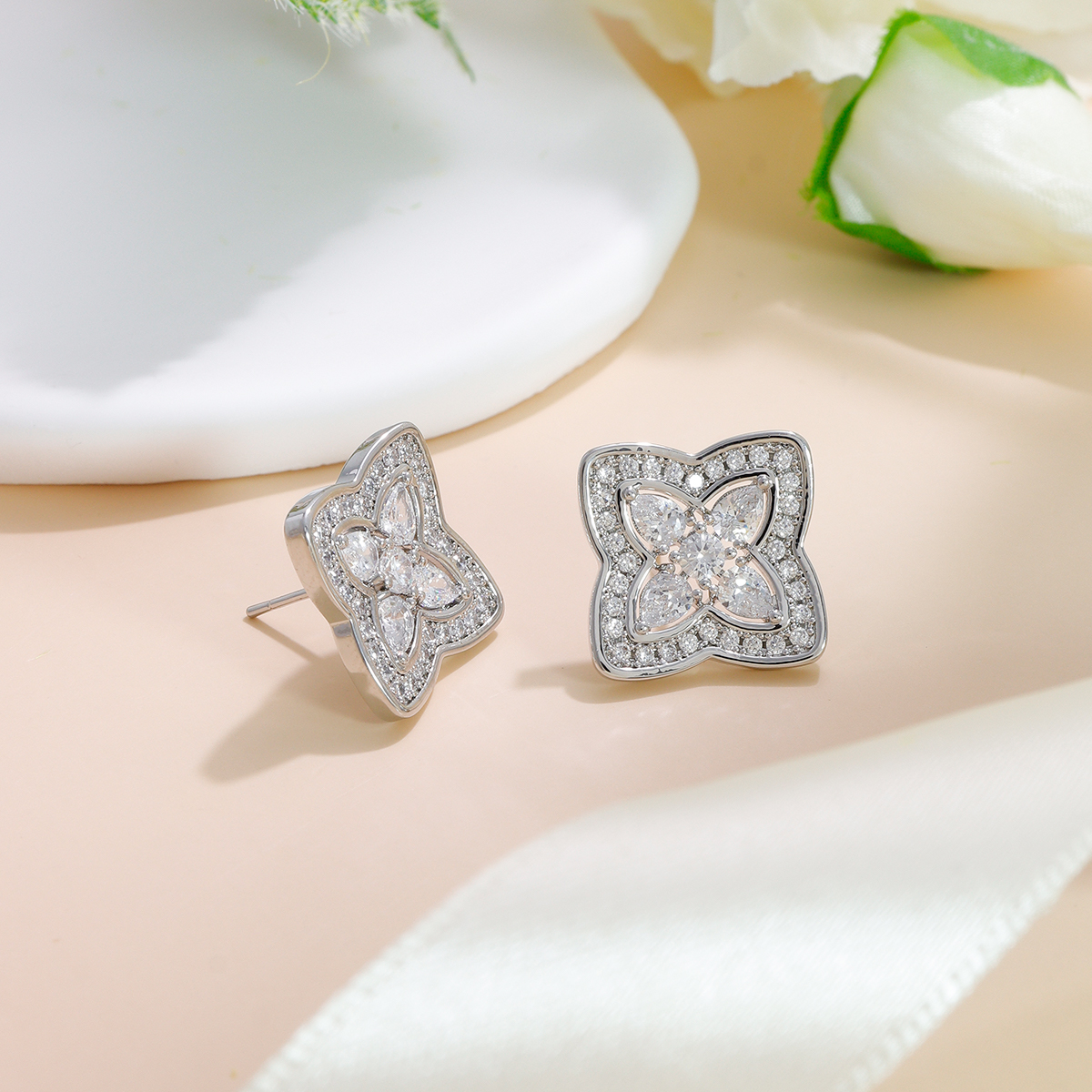 Lucky Heart Earrings For Women With Bezel Setting, Copper Material, Zircon Inlay, And Water Plating Finish 5