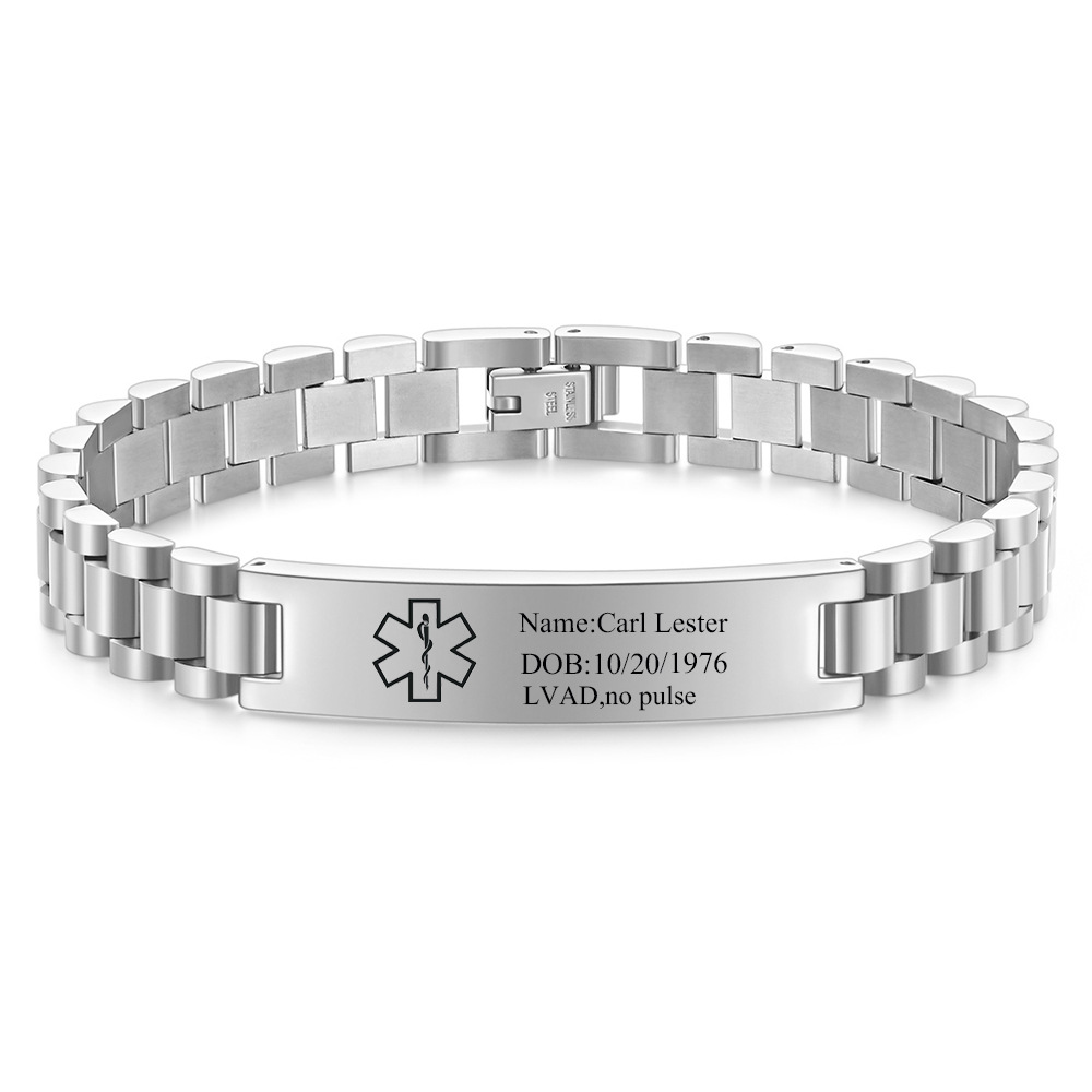 Men's Silver Cross ID Bracelet In 304 Stainless Steel With Carving, Ideal For Travel 2