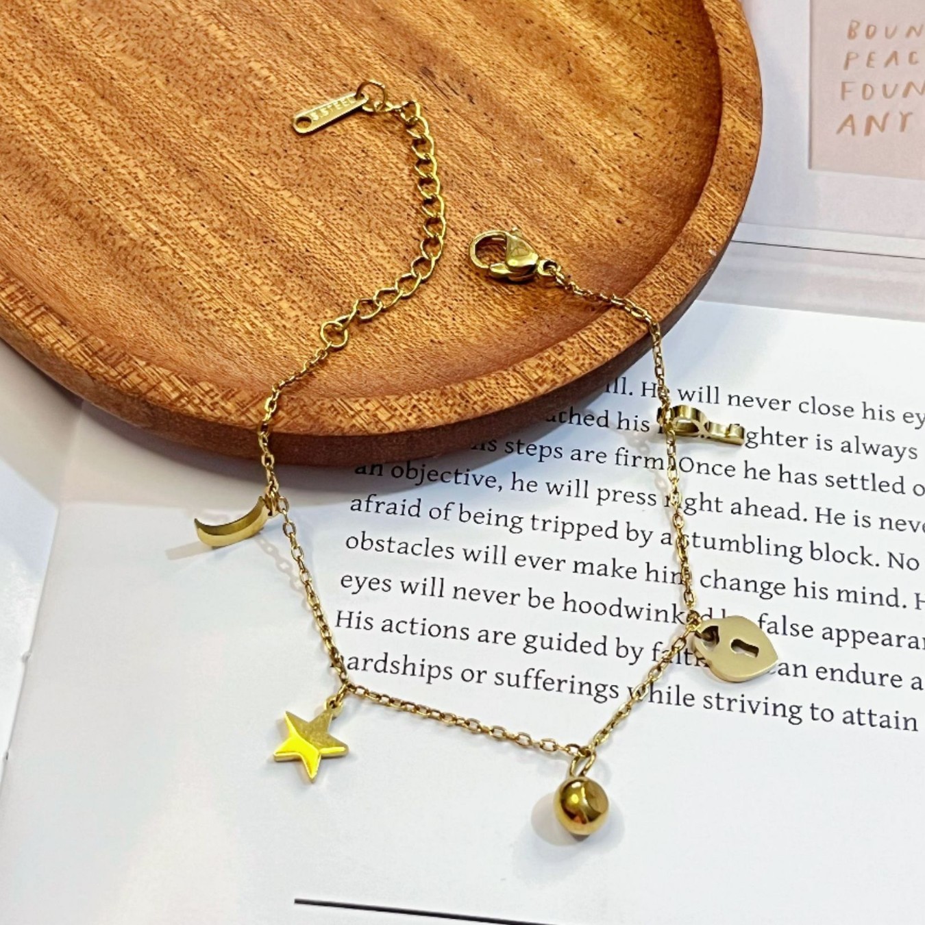 Moon Waterproof Non Tarnish Titanium Steel Bracelet For Women In Gold 2