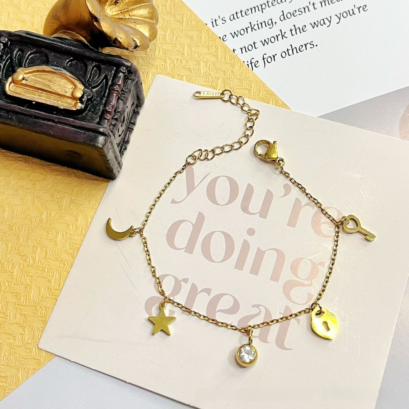 Moon Waterproof Non Tarnish Titanium Steel Bracelet For Women In Gold 3