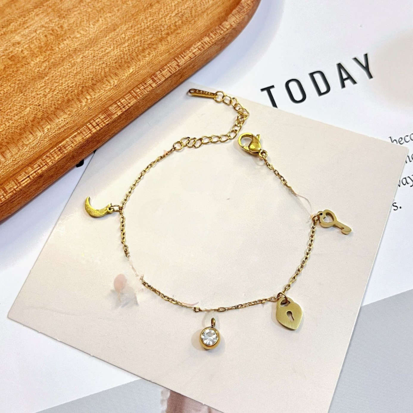 Moon Waterproof Non Tarnish Titanium Steel Bracelet For Women In Gold 4