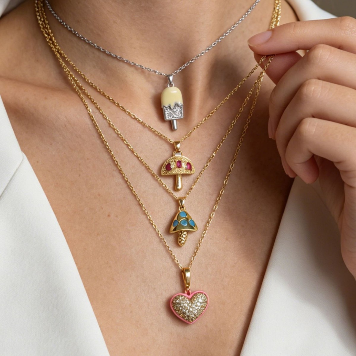 Mushroom Pendant Necklace For Women In Copper With Golden Plated Finish Featuring Zircon Inlay 2