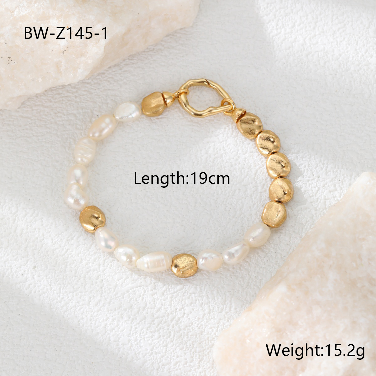 Natural Baroque White Pearl Color-Block Bracelet Copper Plated With 18K Real Gold Simple Design 4
