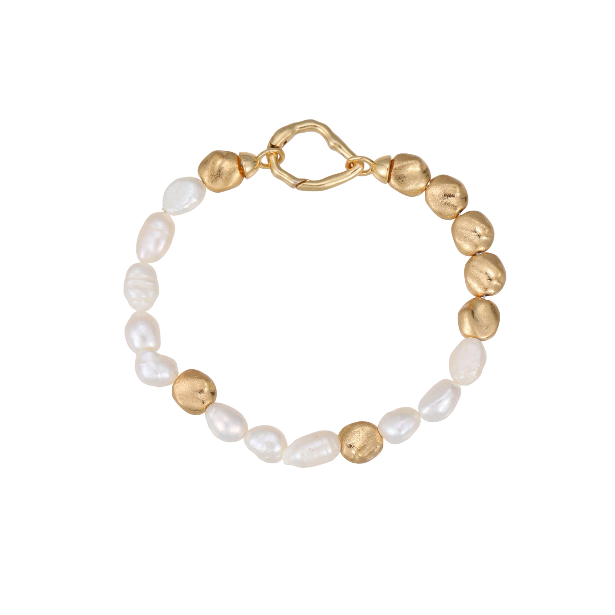 Natural Baroque White Pearl Color-Block Bracelet Copper Plated With 18K Real Gold Simple Design 5