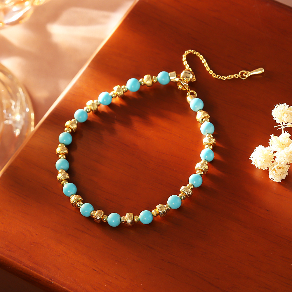Chinese Retro Beaded Bracelet For Women Unique Design High-end Simple Versatile Turquoise Bracelet Geometric Pattern Round Star
