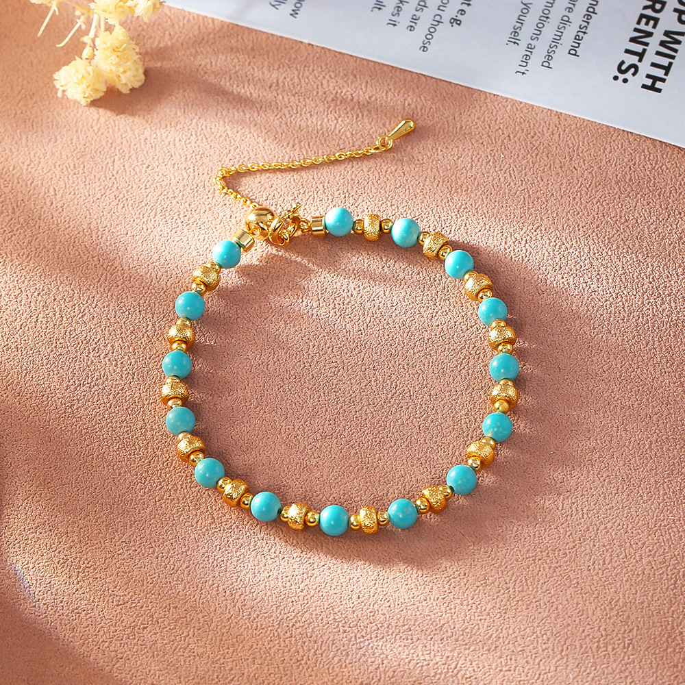 Chinese Retro Beaded Bracelet For Women Unique Design High-end Simple Versatile Turquoise Bracelet Geometric Pattern Round Star 2
