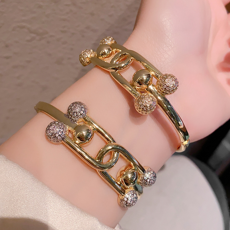 New European Style Double Head Diamond Embedded Copper Zirconia Bracelet Creative Simple Niche Design Hand Jewelry