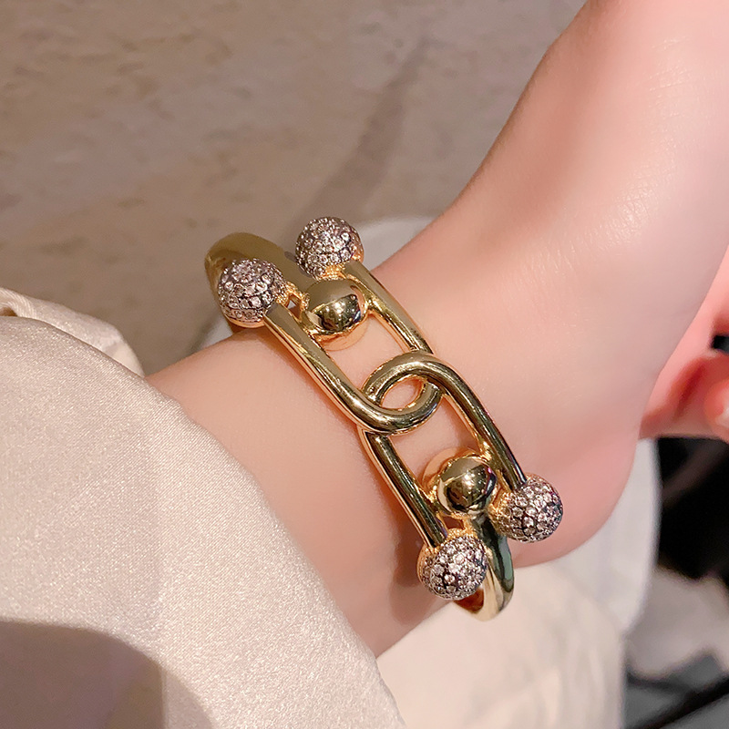 New European Style Double Head Diamond Embedded Copper Zirconia Bracelet Creative Simple Niche Design Hand Jewelry 4