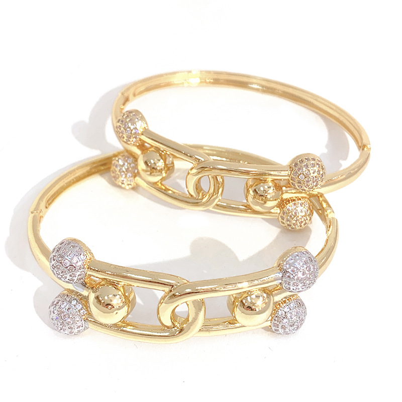 New European Style Double Head Diamond Embedded Copper Zirconia Bracelet Creative Simple Niche Design Hand Jewelry 5