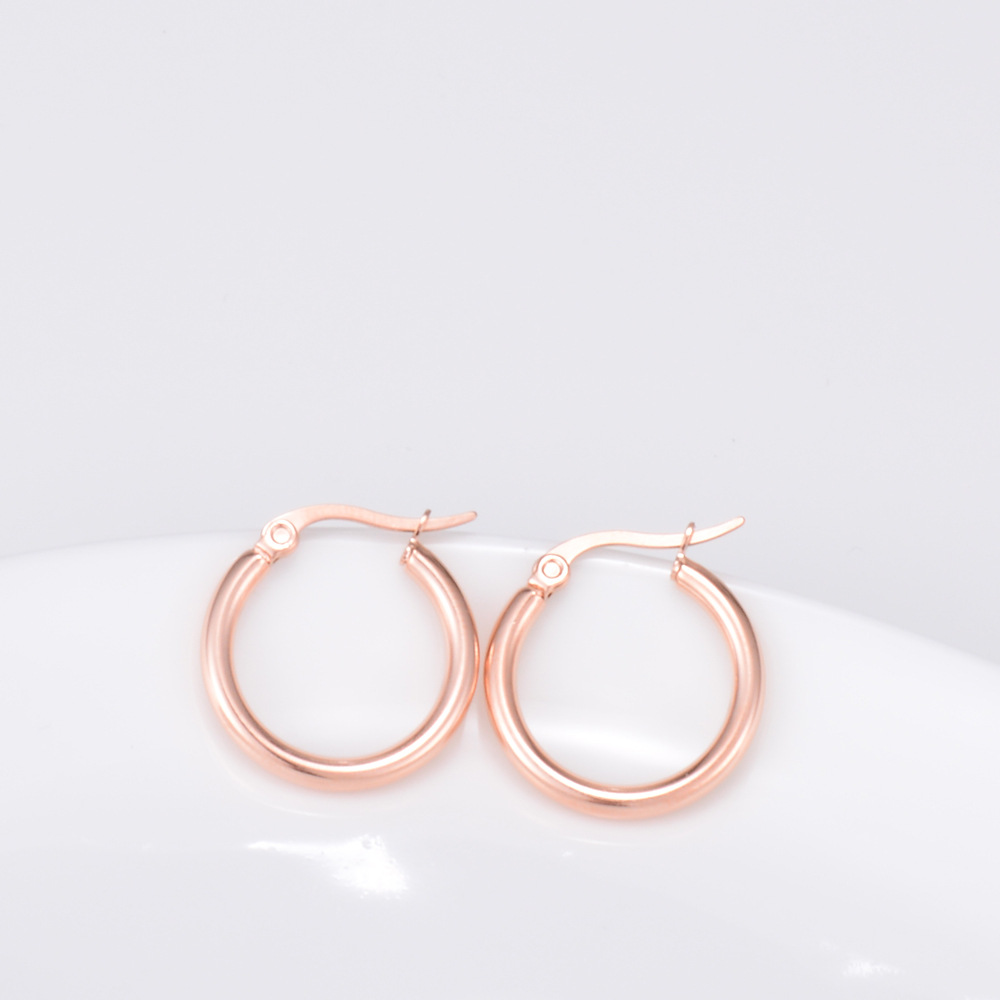 O-Shape Electroplated Earrings For Women In Rose Golden Plated 304 Stainless Steel With PVD Coated Finish 3