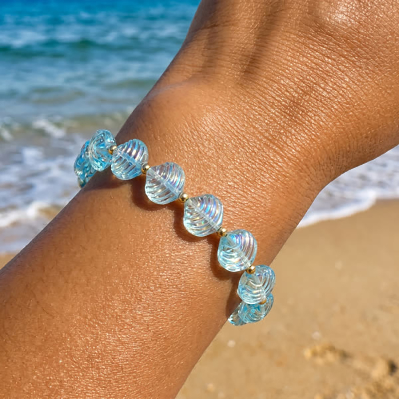 Ocean Marine Style Glass Beading Bracelet For Women With Water Plating And 0.03µm Gold Coating