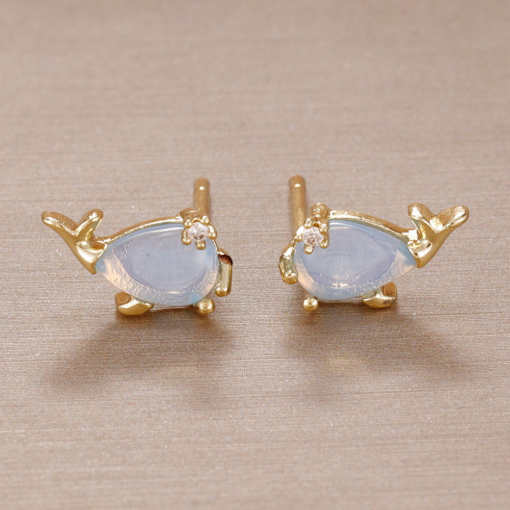 Ocean Pattern Stud Earrings For Women In Copper With Zircon Inlay, Cute Style, 1 Pair 2