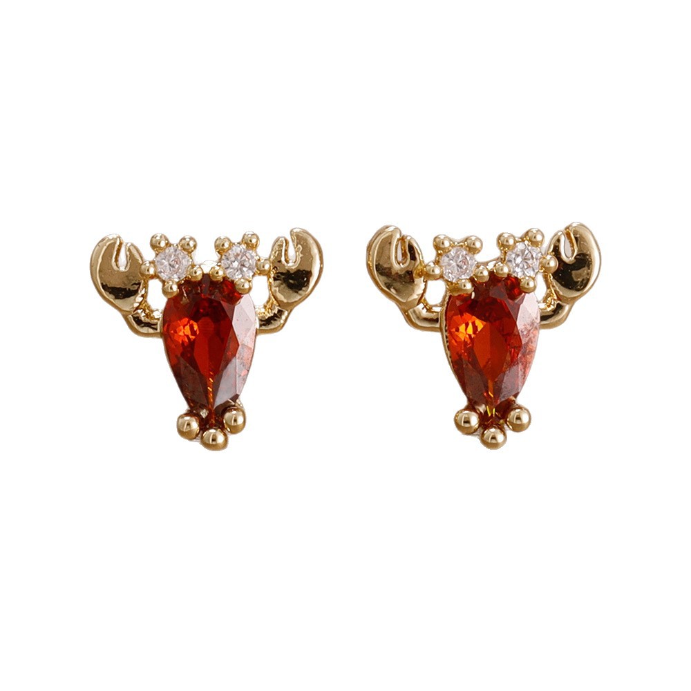 Ocean Pattern Stud Earrings For Women In Copper With Zircon Inlay, Cute Style, 1 Pair 5