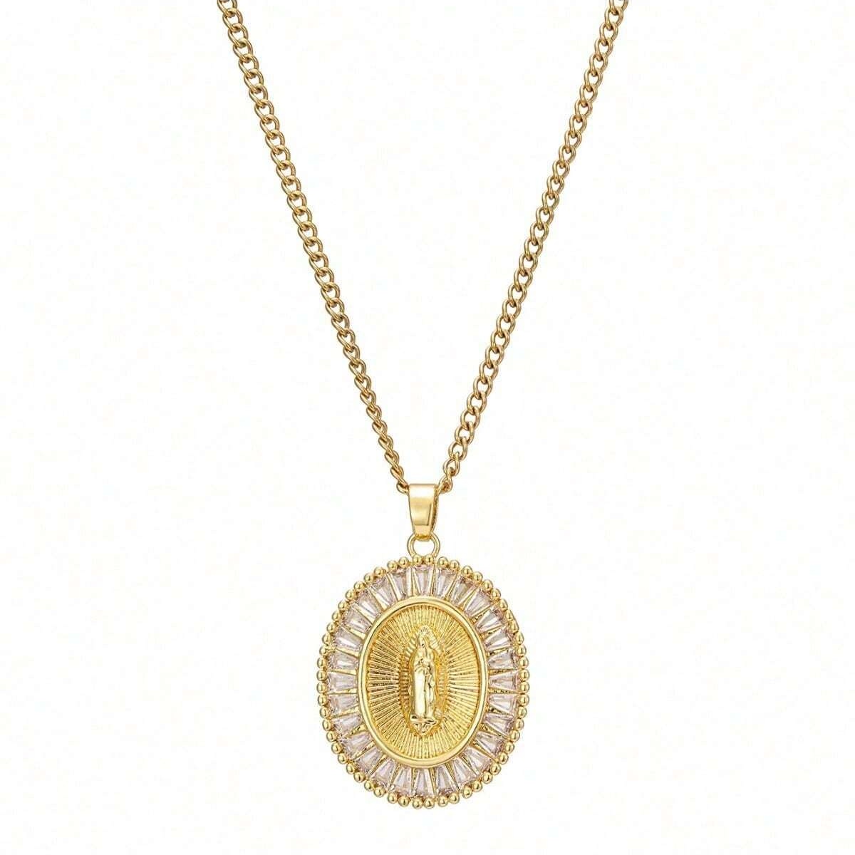 One Piece Stainless Steel Jewelry Mary Pendant Necklace Design Simple Retro Casual Trendy Valentine's Day Gift Ramadan Festival Daily Street Party Gift Wearing 5