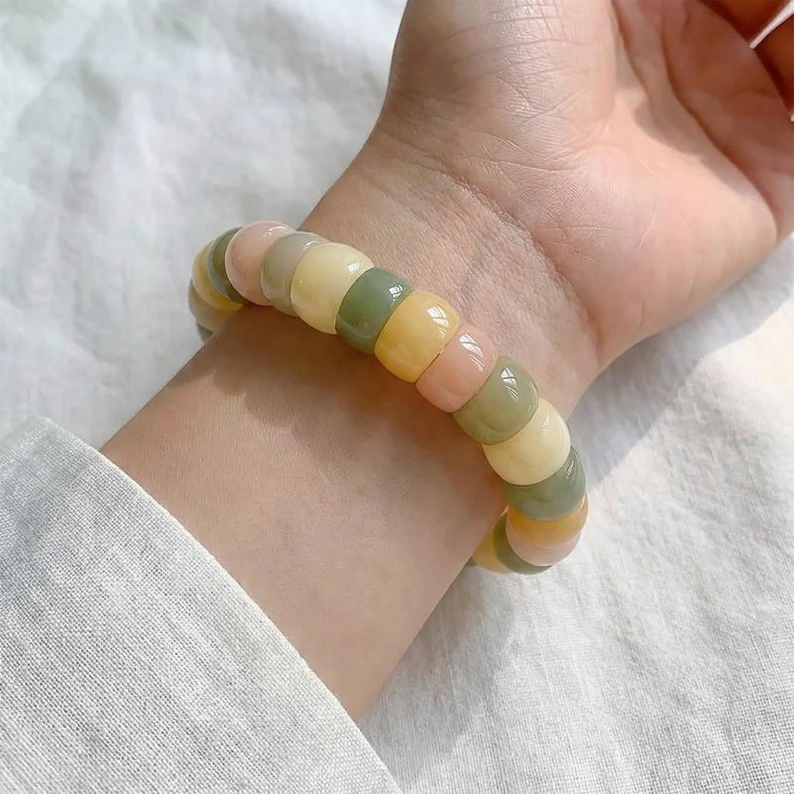 Oval Bodhi Beaded Bracelet For Women In Natural Pink, Retro Style 3
