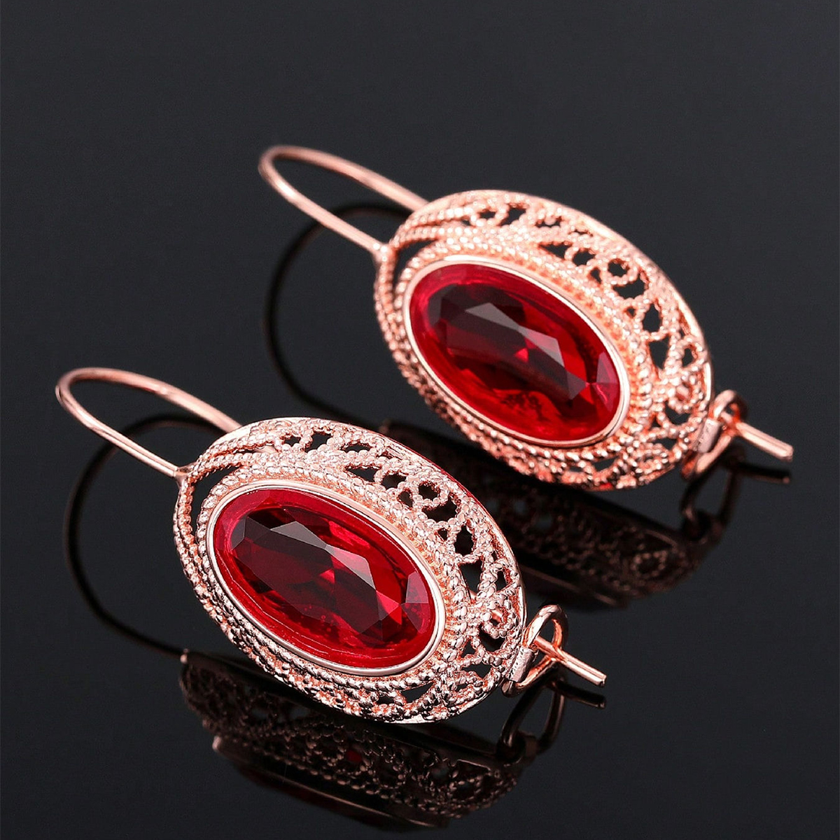 Oval Drop Earrings With Claw Setting, Rose Golden Plated Copper Featuring Zircon Inlay And 0.03µm Water Plating Thickness 3