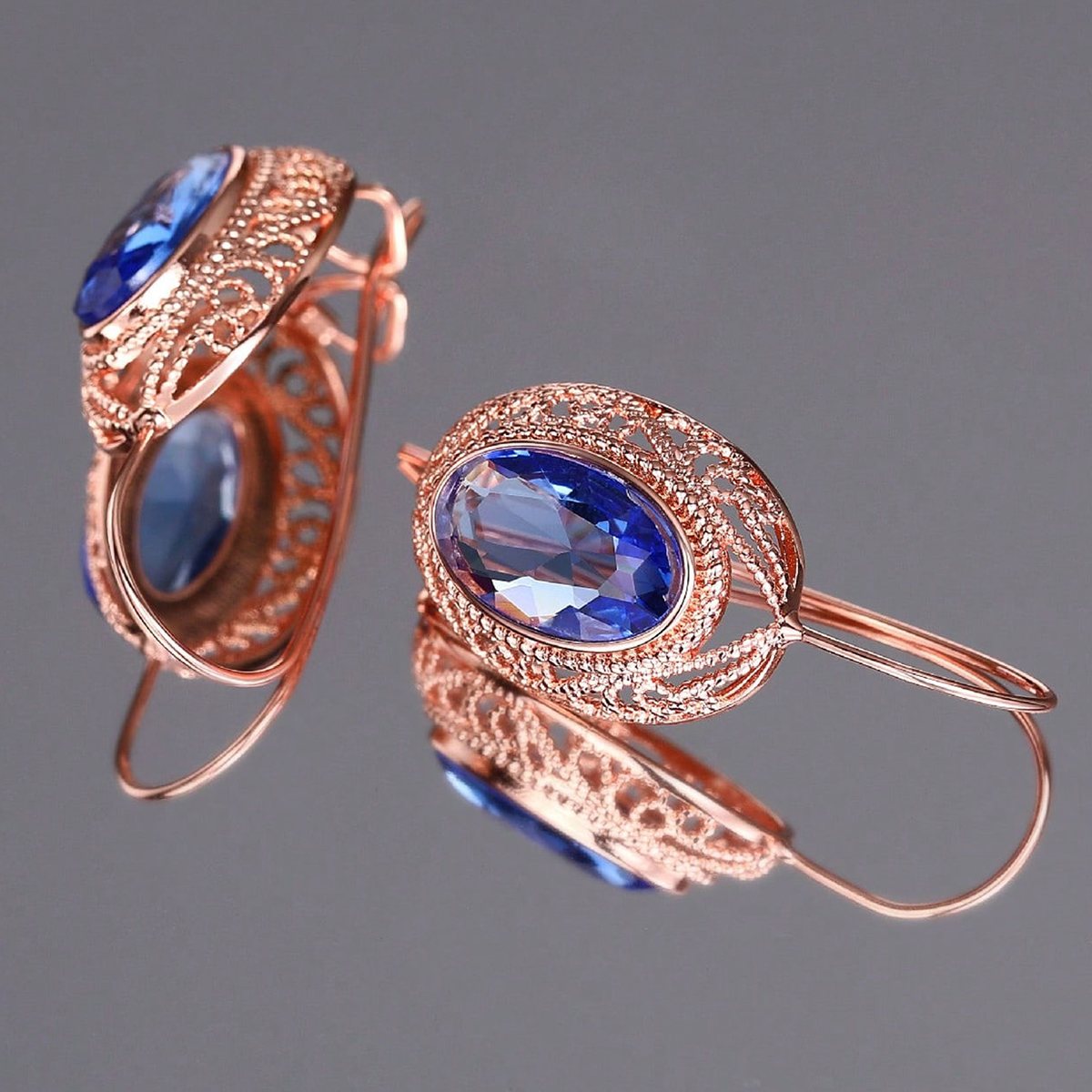Oval Drop Earrings With Claw Setting, Rose Golden Plated Copper Featuring Zircon Inlay And 0.03µm Water Plating Thickness 4