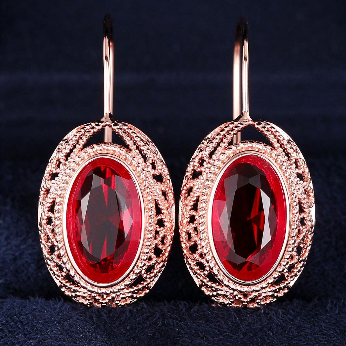 Oval Drop Earrings With Claw Setting, Rose Golden Plated Copper Featuring Zircon Inlay And 0.03µm Water Plating Thickness 5