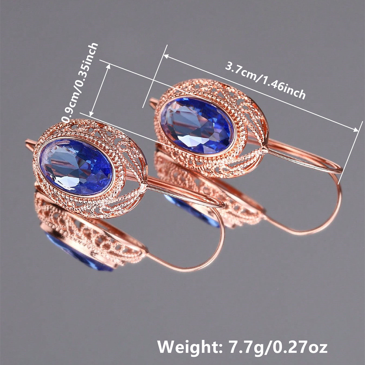 Oval Drop Earrings With Claw Setting, Rose Golden Plated Copper Featuring Zircon Inlay And 0.03µm Water Plating Thickness 6