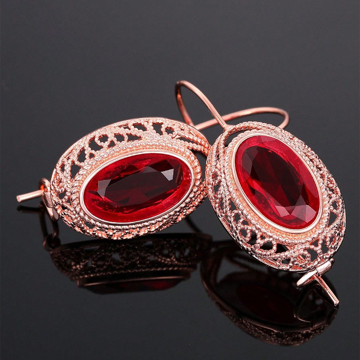 Oval Drop Earrings With Claw Setting, Rose Golden Plated Copper Featuring Zircon Inlay And 0.03µm Water Plating Thickness 7