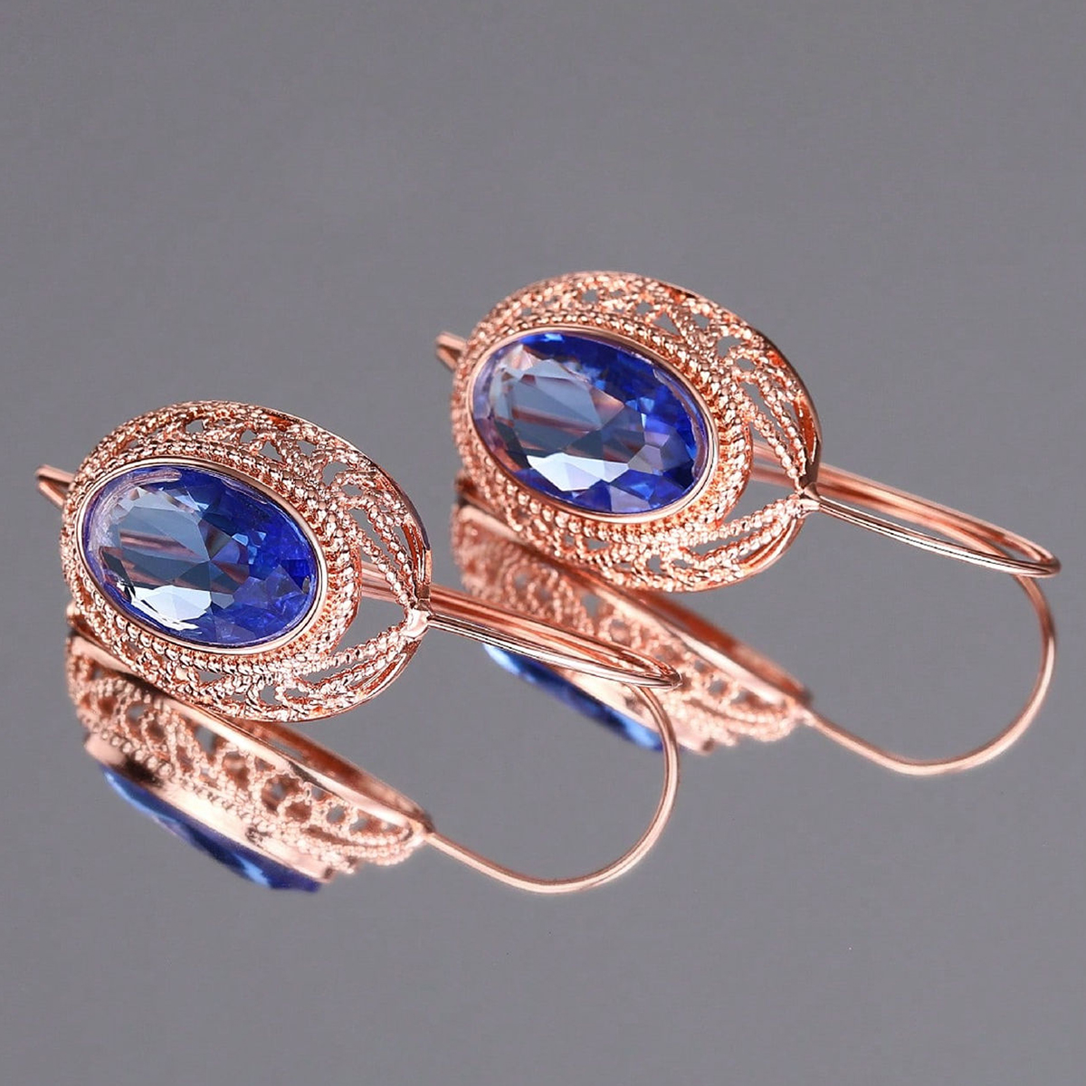 Oval Drop Earrings With Claw Setting, Rose Golden Plated Copper Featuring Zircon Inlay And 0.03µm Water Plating Thickness 8