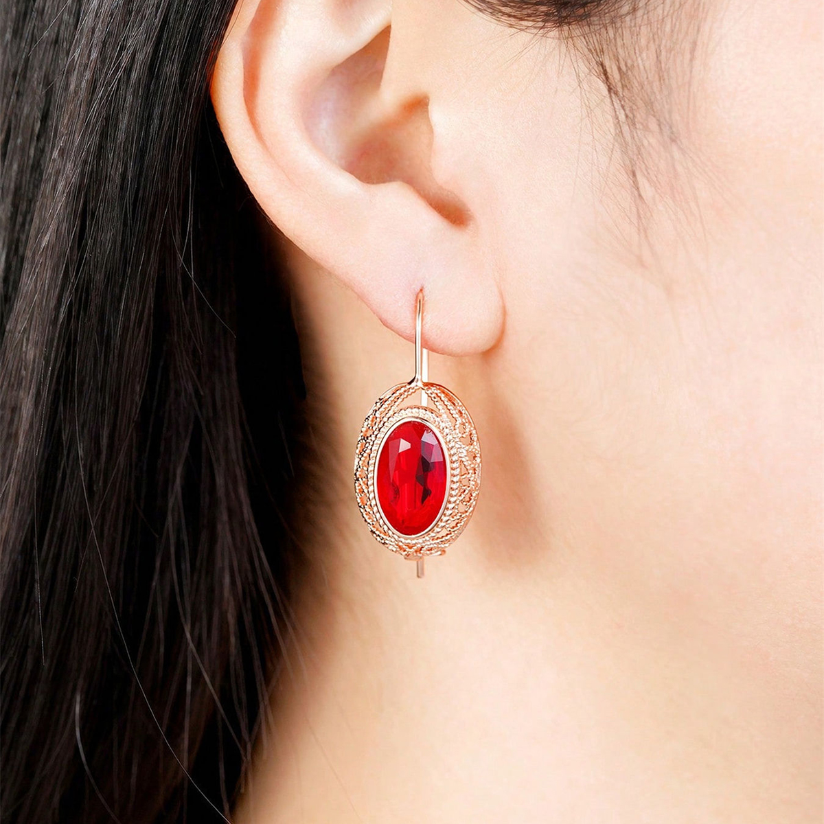 Oval Drop Earrings With Claw Setting, Rose Golden Plated Copper Featuring Zircon Inlay And 0.03µm Water Plating Thickness 9