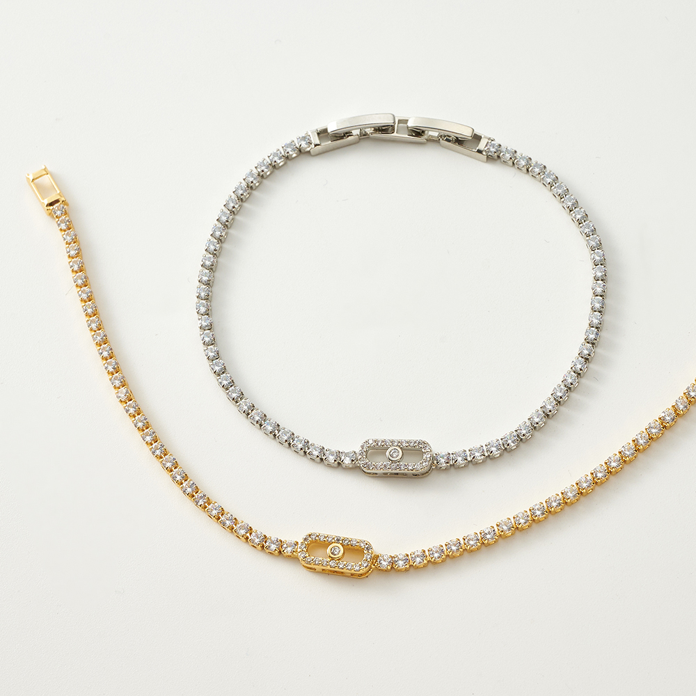 Oval Inlay Zircon Tennis Chain Bracelet For Women, Copper With 18K Real Gold Water Plating 2