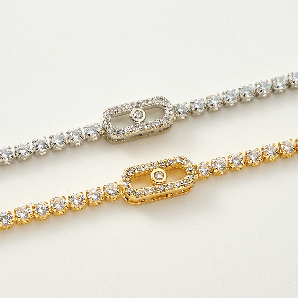 Oval Inlay Zircon Tennis Chain Bracelet For Women, Copper With 18K Real Gold Water Plating 3