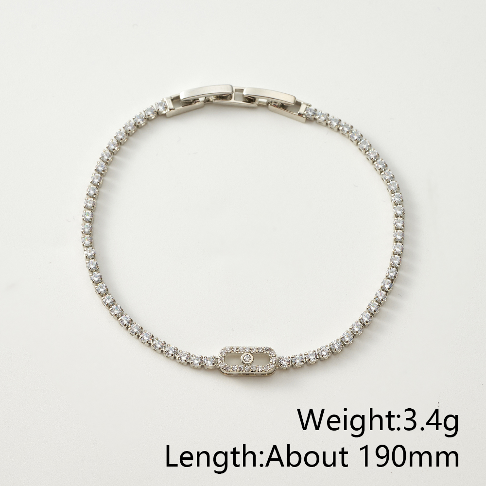Oval Inlay Zircon Tennis Chain Bracelet For Women, Copper With 18K Real Gold Water Plating 4