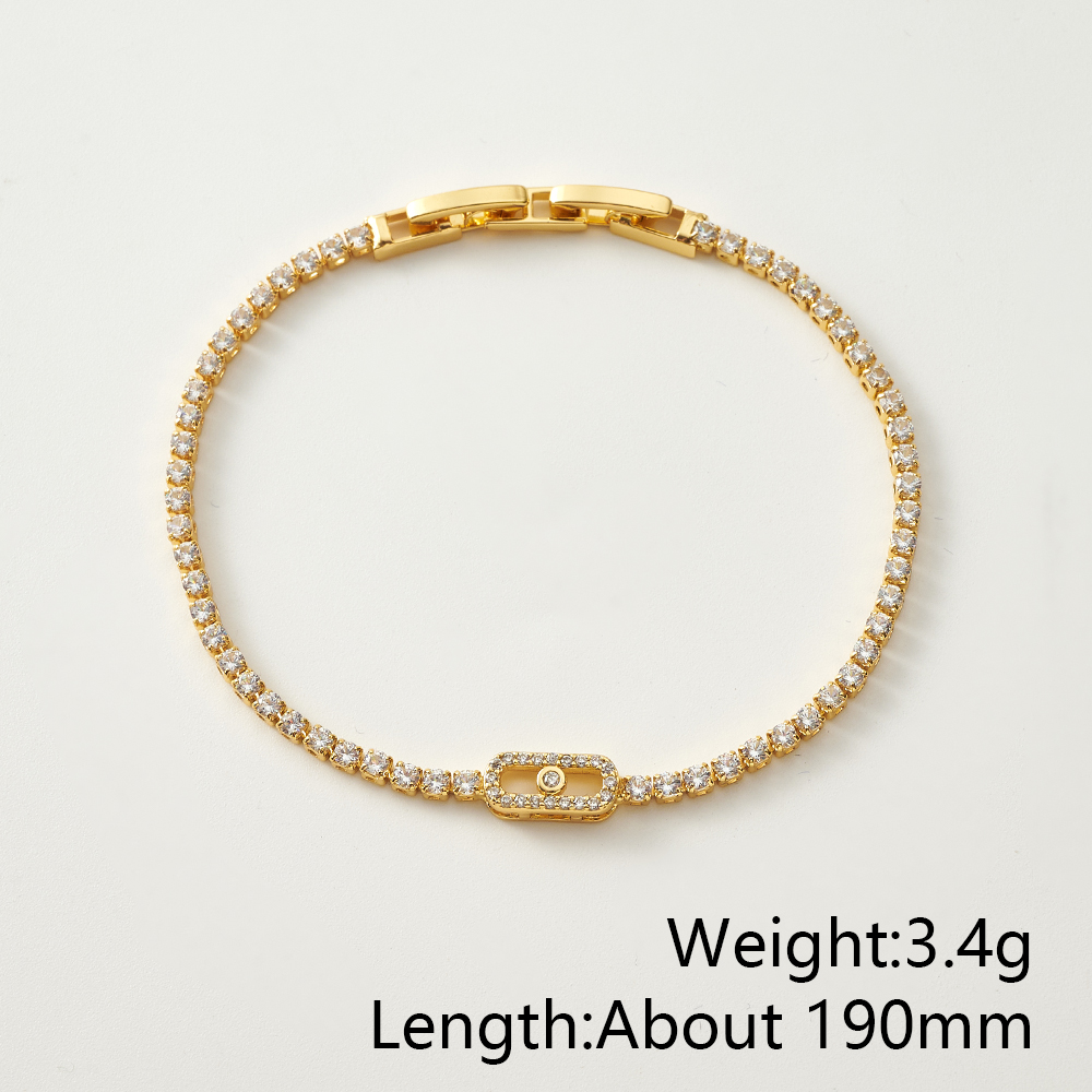 Oval Inlay Zircon Tennis Chain Bracelet For Women, Copper With 18K Real Gold Water Plating 5