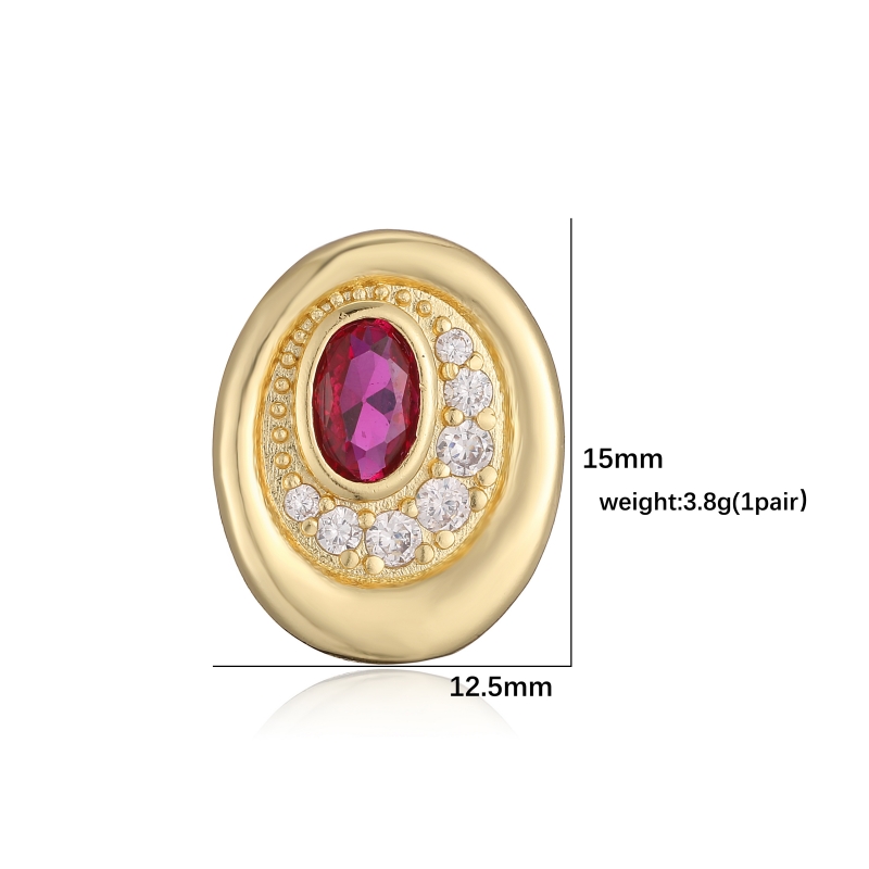 Oval Stud Earrings With Zircon Inlay, Copper Base Featuring 18K Real Gold Plated Water Plating With 0.03µm Thickness 3