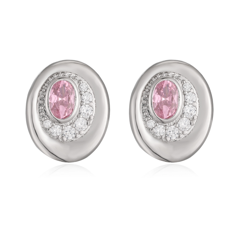 Oval Stud Earrings With Zircon Inlay, Copper Base Featuring 18K Real Gold Plated Water Plating With 0.03µm Thickness 4