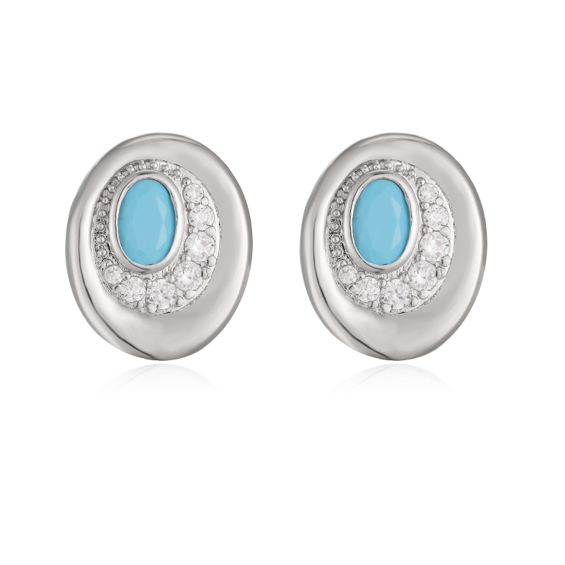 Oval Stud Earrings With Zircon Inlay, Copper Base Featuring 18K Real Gold Plated Water Plating With 0.03µm Thickness 6