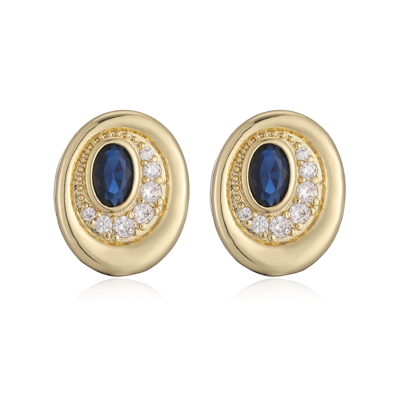 Oval Stud Earrings With Zircon Inlay, Copper Base Featuring 18K Real Gold Plated Water Plating With 0.03µm Thickness 7
