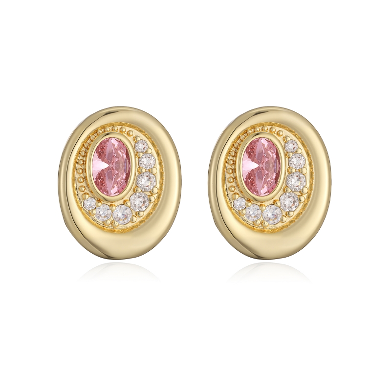 Oval Stud Earrings With Zircon Inlay, Copper Base Featuring 18K Real Gold Plated Water Plating With 0.03µm Thickness 8