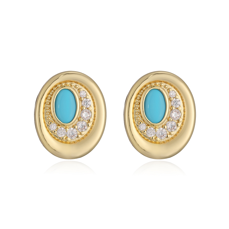 Oval Stud Earrings With Zircon Inlay, Copper Base Featuring 18K Real Gold Plated Water Plating With 0.03µm Thickness 9